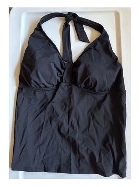 Land's End Black Tankini Swimsuit Halter Top Bathing Suit Adjustable NEW Size 16